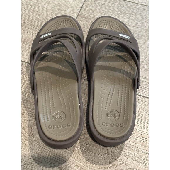 Crocs Patricia Women's Wedge Heel Sandals Brown Shoes Size W10 Slide Slip In - Picture 4 of 5